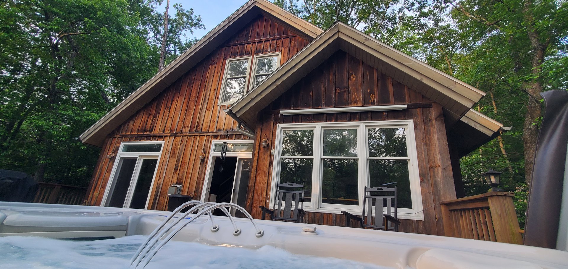 Mountain cabin exterior in summer